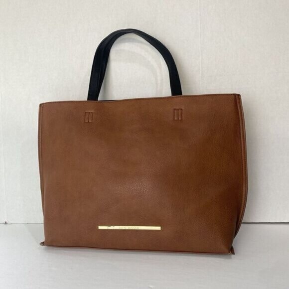 Steve Madden Brown Tote Double Handled Inside Zipper Pocket 2 Open Pockets Large - Picture 2 of 14